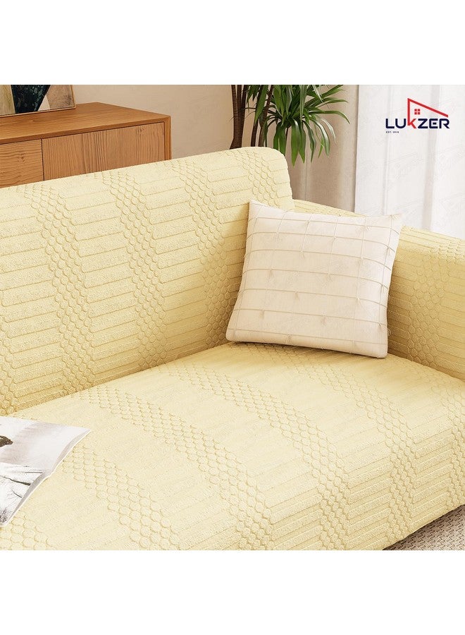 Lukzer 4 Seater Pastel Yellow Dotted Stripe Pattern Sofa Cover | 240 GSM Universal Stretch Fit Jacquard Fabric Couch Protector | Fully Covered Anti Slip & Washable Sofa Cover (230-300cm/SC-070-04) - Image 5