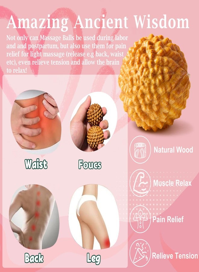FSYQUAST Wooden Massage Ball - 2pcs Acupressure Ball for Natural Labor and Delivery Essentials, Birthing Comb, Labor Comb Spiky Massage Ball Stress Relief - Image 3