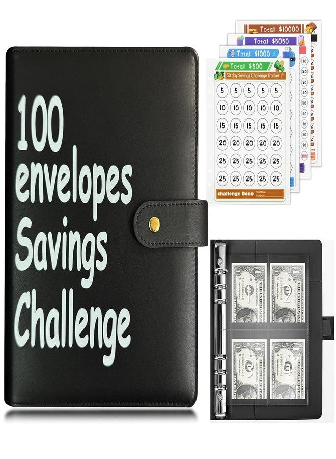 DONBAO 100 Envelopes Money Saving Challenge Binder - Fun, Easy Savings System to Save $5,050, $10,000, $500, $1,000, A5 Budget Binder Planner Book Tracker with Cash Envelopes, Guide & Progress Chart (Black) - Image 1