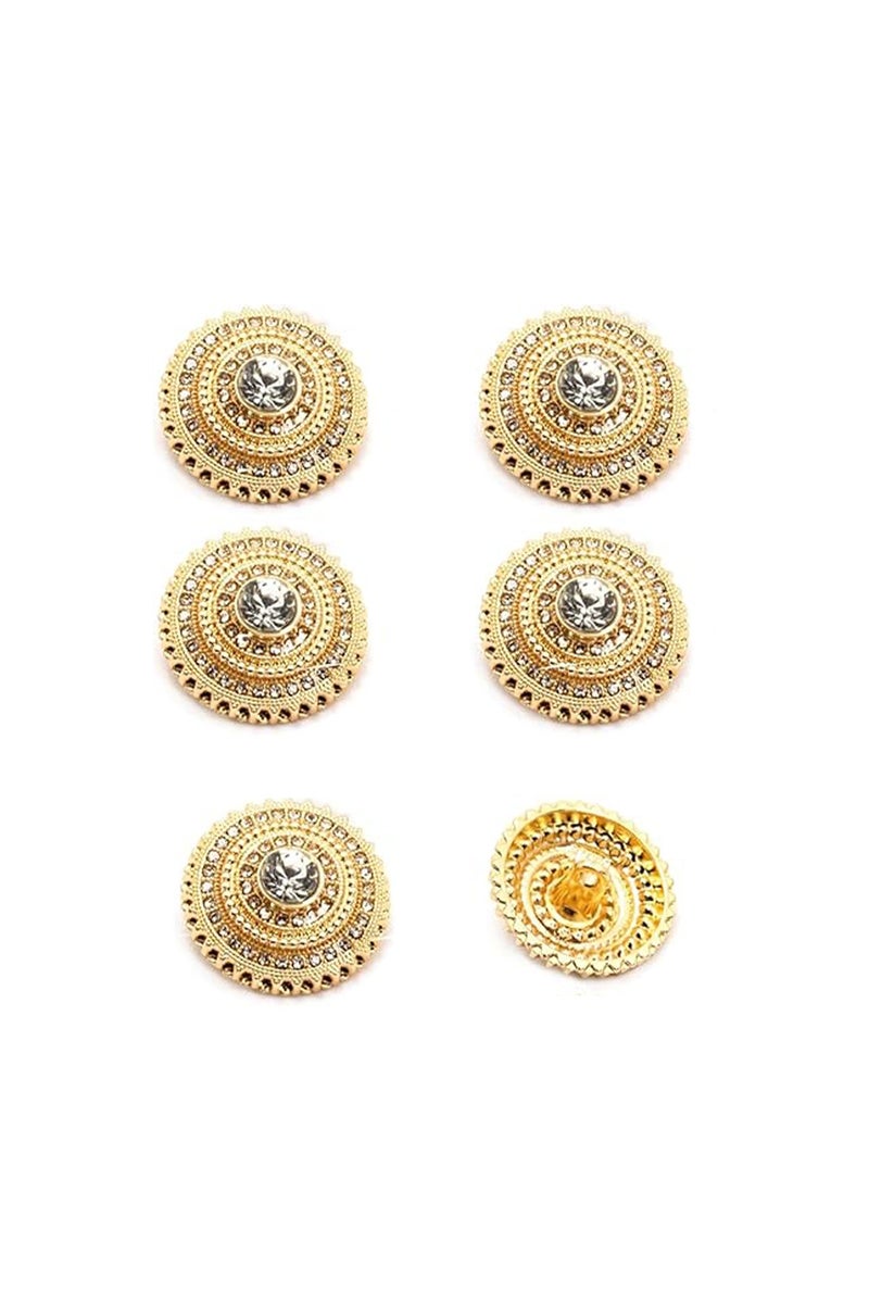 6pcs 23mm Gold Metal Buttons with Clear Rhinestone – Round Decorative Sewing Buttons for Coats, Jackets, Dresses & Crafts - Image 1