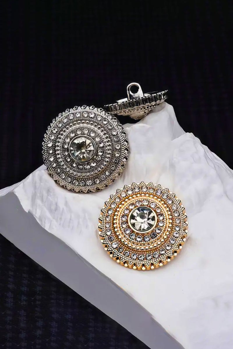6pcs 23mm Gold Metal Buttons with Clear Rhinestone – Round Decorative Sewing Buttons for Coats, Jackets, Dresses & Crafts - Image 3