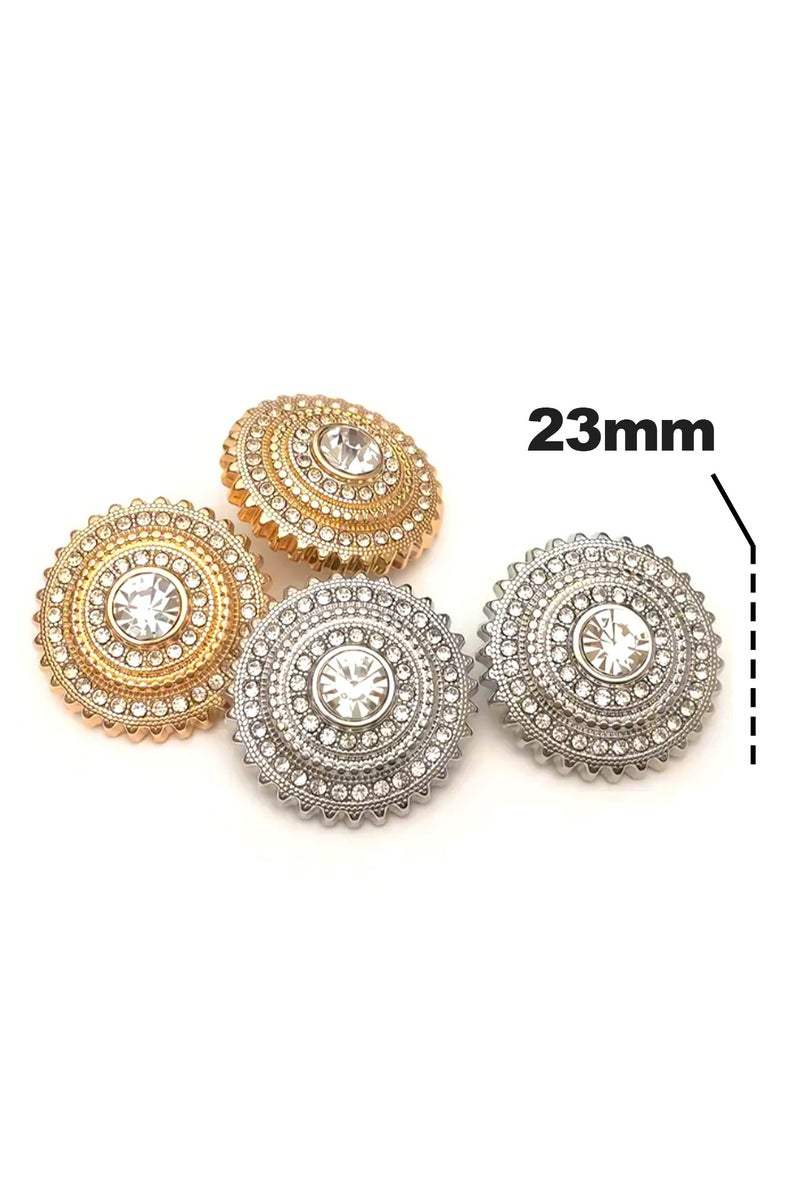 6pcs 23mm Gold Metal Buttons with Clear Rhinestone – Round Decorative Sewing Buttons for Coats, Jackets, Dresses & Crafts - Image 2