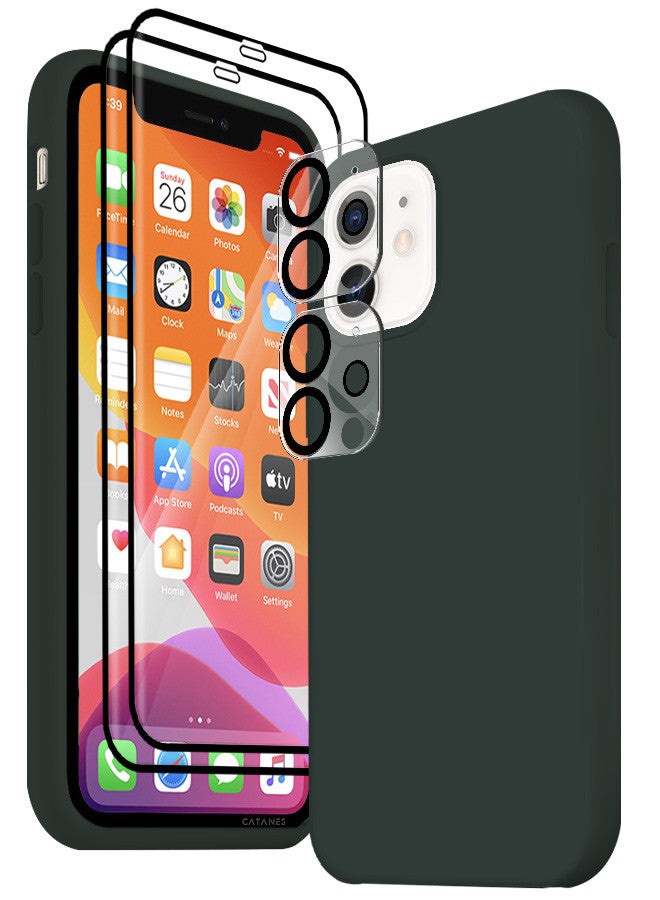 CATANES [for iPhone 12] 5 Pack Silicone Case ,2 3D Screen Protectors and 2 Camera Lens Protectors Shockproof Protective Case Anti Scratch Smooth Case Cover/Aztec - Image 2