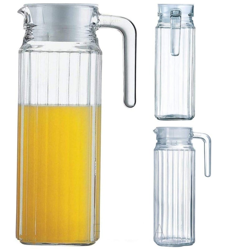 IndusBay Rectangular 1100 ml Fluted Glass Jug Pitcher with Plastic lid iced Tea Pitcher Water jug hot Cold Water ice Tea Milk and Juice Beverage Carafes 11 LTR 1 Piece Transparent