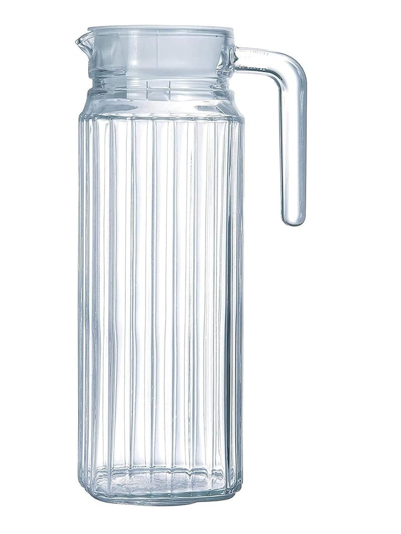 IndusBay Rectangular 1100 ml Fluted Glass Jug Pitcher with Plastic lid iced Tea Pitcher Water jug hot Cold Water ice Tea Milk and Juice Beverage Carafes 11 LTR 1 Piece Transparent