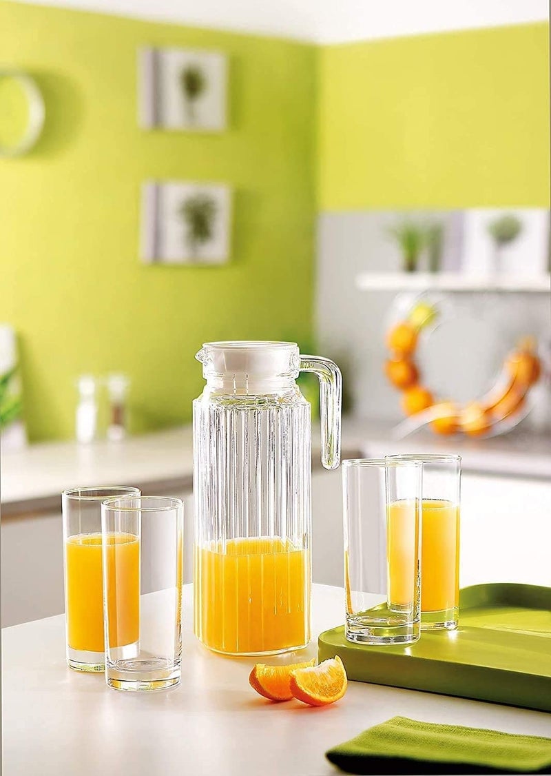 IndusBay Rectangular 1100 ml Fluted Glass Jug Pitcher with Plastic lid iced Tea Pitcher Water jug hot Cold Water ice Tea Milk and Juice Beverage Carafes 11 LTR 1 Piece Transparent
