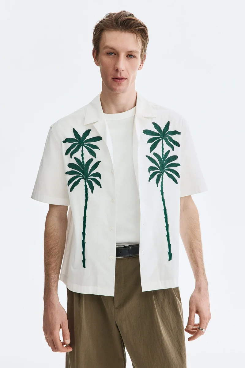H&M Relaxed Fit Emroidered-motif resort shirt