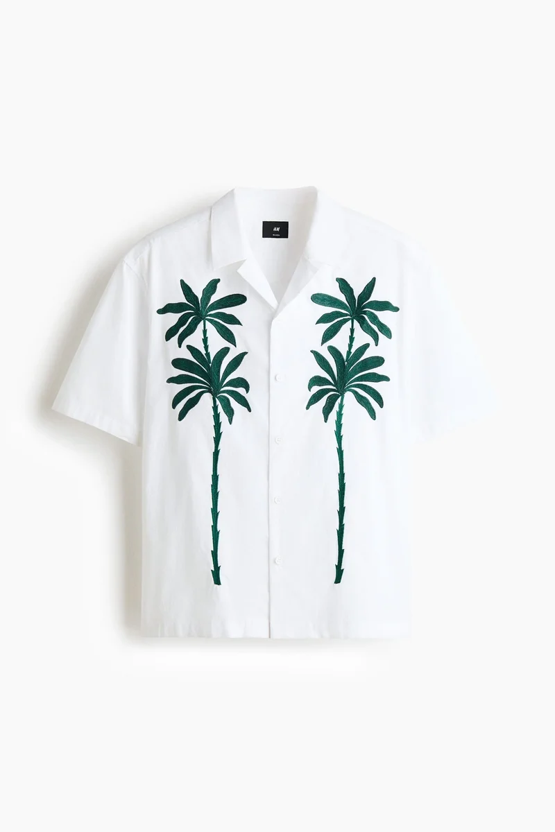 H&M  Relaxed Fit Emroidered-motif resort shirt for Men | Best Price UAE