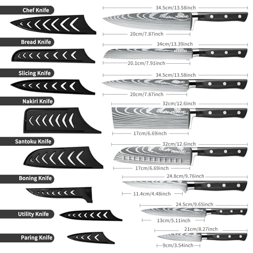 MDHAND Chef Knife Set with Roll Bag, 9PCS Professional Knife Set with Sharpener, High Carbon Stainless Steel Japanese Kitchen Knife Set - Forged Triple Rivet Handle, Dishwasher Safe, Chef Gifts, Black - Image 2