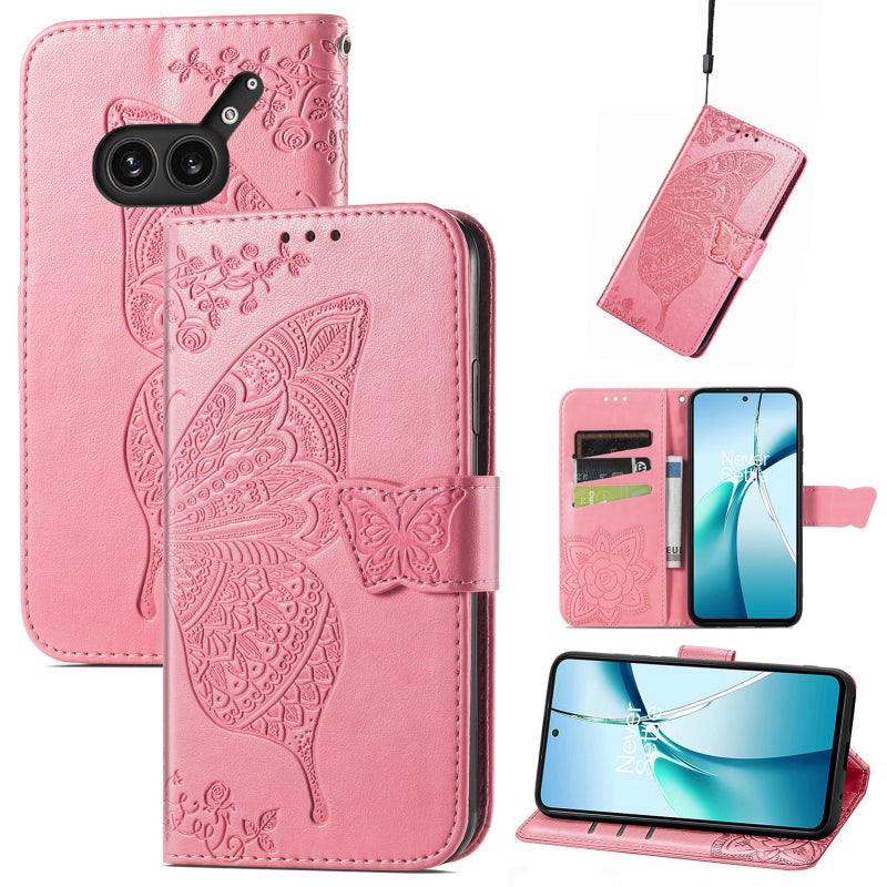 HuHa Protective Cover For Nothing Phone 2a Plus Butterfly Love Flower Embossed Leather Phone Case(Pink) - Image 1