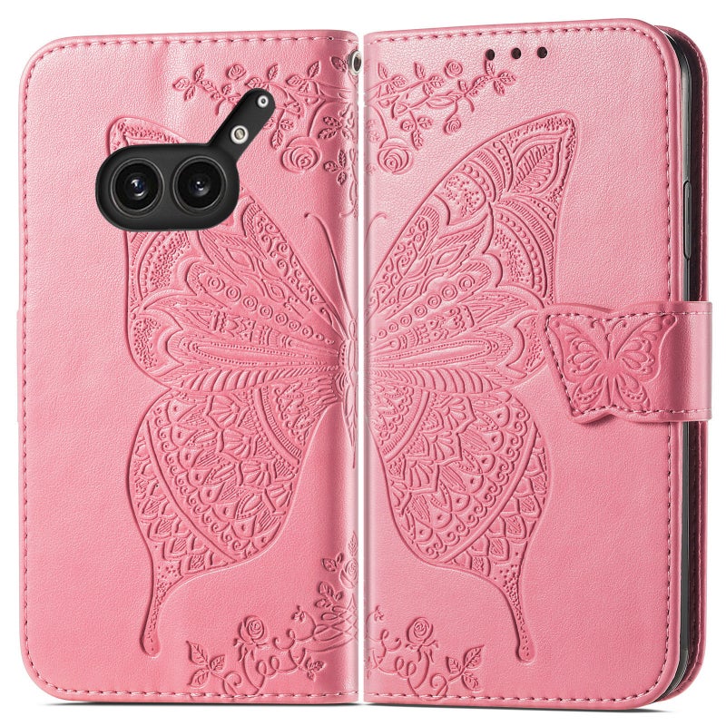 HuHa Protective Cover For Nothing Phone 2a Plus Butterfly Love Flower Embossed Leather Phone Case(Pink) - Image 2