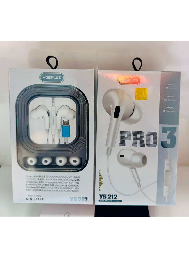 YESPLUS PRO3 YS-212 Original IC / Direct IC Wired Earphones with Mic for iPhone – White | High Bass, Noise-Isolating, Comfortable Fit - Image 2