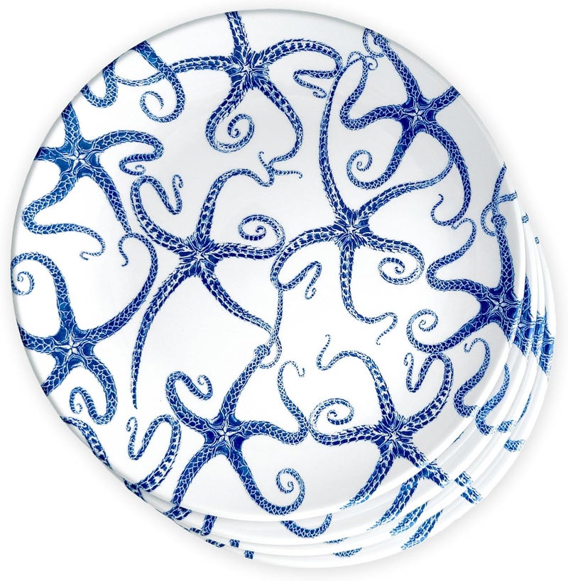 CASKATA Starfish Melamine Dinner Plates Set of 4  Dinner Plates for Entertaining and Everyday Use  Perfect for Home Beach Pool and Gifting  Blue on White Color  1025 in - Image 1