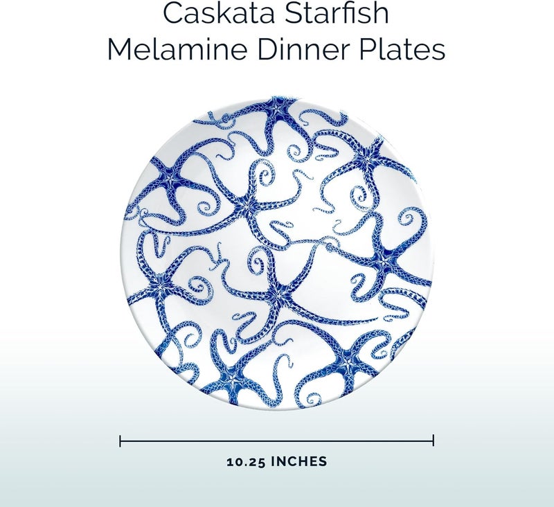 CASKATA Starfish Melamine Dinner Plates Set of 4  Dinner Plates for Entertaining and Everyday Use  Perfect for Home Beach Pool and Gifting  Blue on White Color  1025 in - Image 2