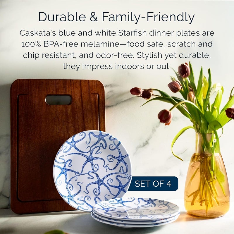 CASKATA Starfish Melamine Dinner Plates Set of 4  Dinner Plates for Entertaining and Everyday Use  Perfect for Home Beach Pool and Gifting  Blue on White Color  1025 in - Image 4