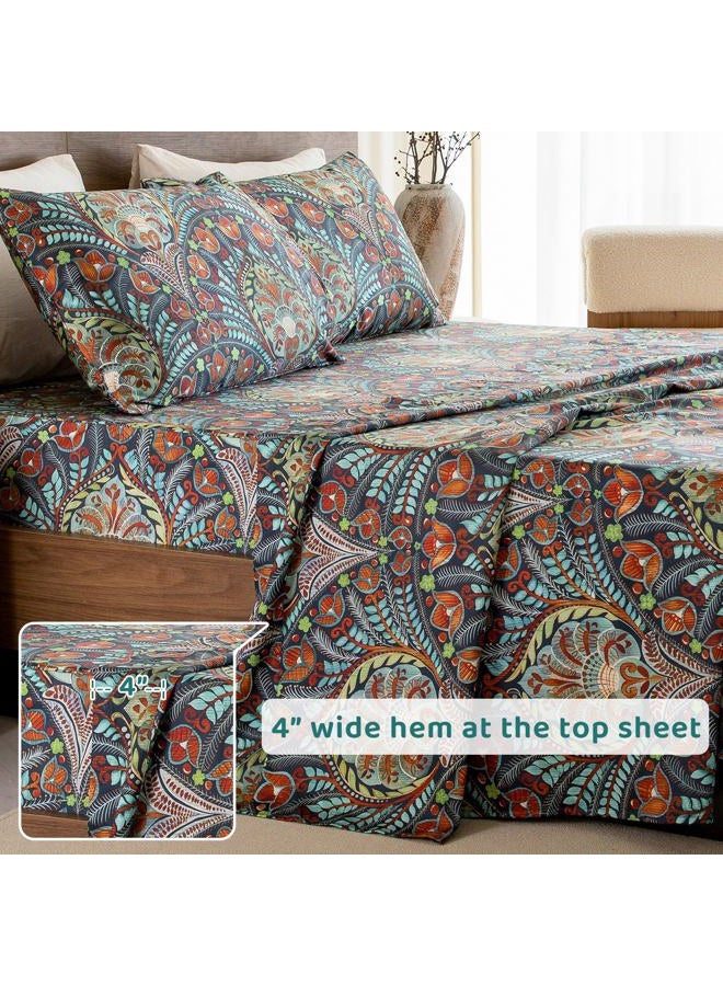QSH Boho Sheets King Size - 100% Egyptian Cotton Bohemian Patterned Sheets Printed Bedding King Size Bed Sheets 17.5" Extra Deep Pocket 4pcs - Image 5