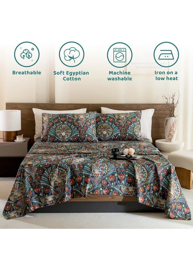 QSH Boho Sheets King Size - 100% Egyptian Cotton Bohemian Patterned Sheets Printed Bedding King Size Bed Sheets 17.5" Extra Deep Pocket 4pcs - Image 3