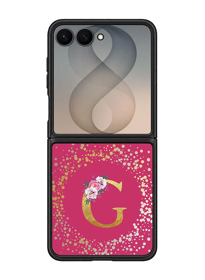 Stylizedd Rugged Case for Samsung Galaxy Z Flip8- Slim Fit Hybrid Rubber Cover Floral Monogram - G (Deep Pink)