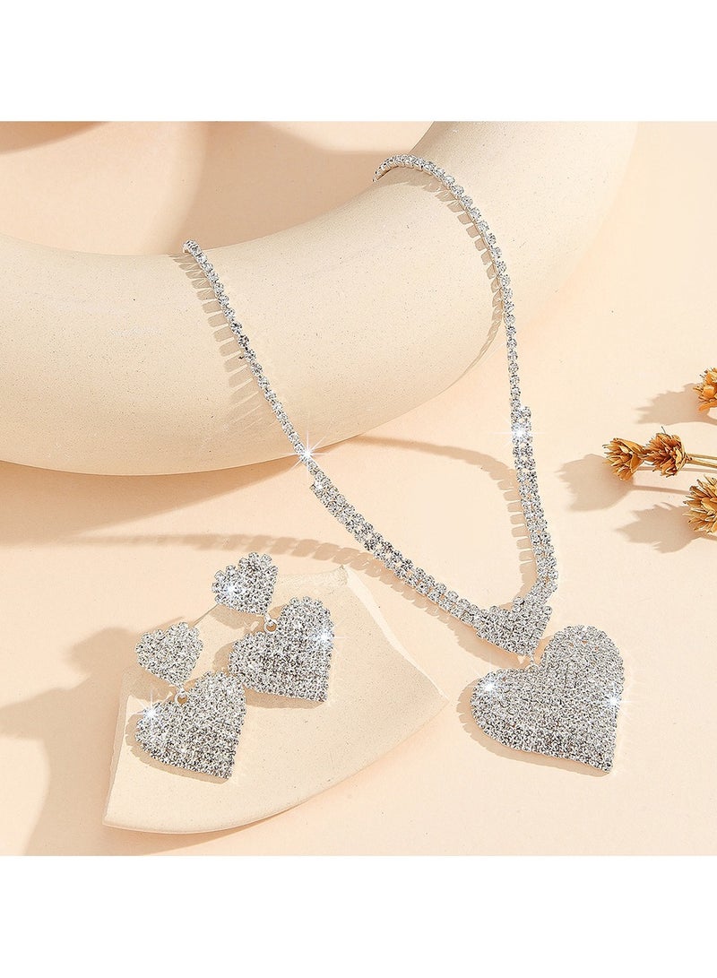 2 Piece Necklace & Earrings Jewelry Set Silver Heart Sparkling Chic Rhinestone Embellished Jewelry Set Perfect for Ladies Gifts for Girlfriends, Wife, Mother, Bridesmaids, Wedding Party, Gala Prom Accessories  - Image 2