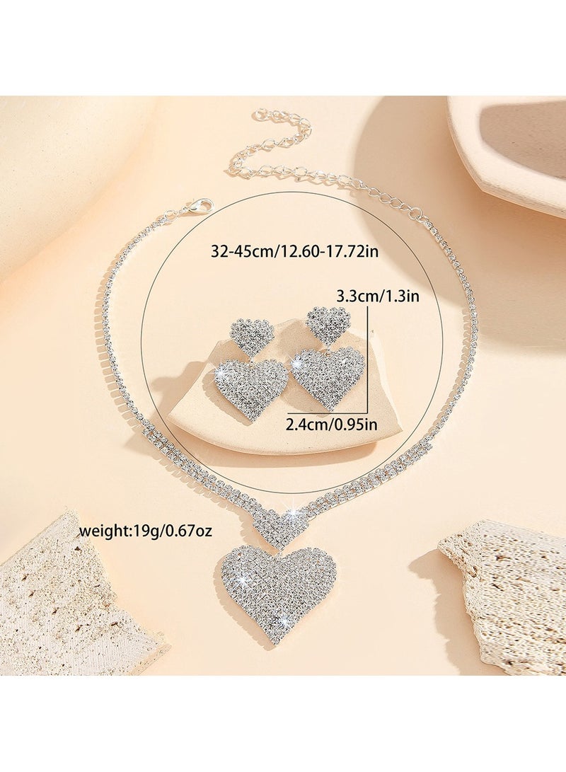 2 Piece Necklace & Earrings Jewelry Set Silver Heart Sparkling Chic Rhinestone Embellished Jewelry Set Perfect for Ladies Gifts for Girlfriends, Wife, Mother, Bridesmaids, Wedding Party, Gala Prom Accessories  - Image 4