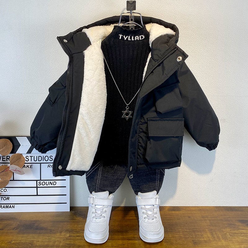 Children'S Wear Boy'S Winter Cotton Coat Coat Children'S Fleece-Lined Thickened Cotton Coat Baby'S Fashionable Cotton Coat Jacket - Image 4