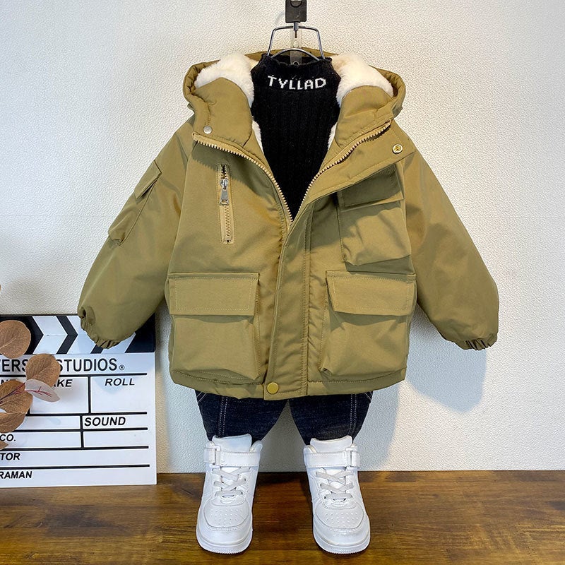 Children'S Wear Boy'S Winter Cotton Coat Coat Children'S Fleece-Lined Thickened Cotton Coat Baby'S Fashionable Cotton Coat Jacket - Image 3