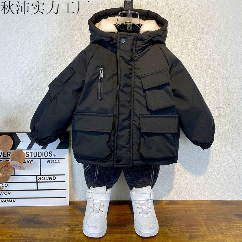 Children'S Wear Boy'S Winter Cotton Coat Coat Children'S Fleece-Lined Thickened Cotton Coat Baby'S Fashionable Cotton Coat Jacket - Image 2