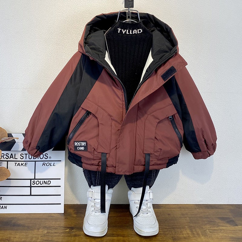 Children'S Wear Boy'S Winter Cotton Coat Coat Children'S Fleece-Lined Thickened Cotton Coat Baby'S Fashionable Cotton Coat Jacket - Image 5