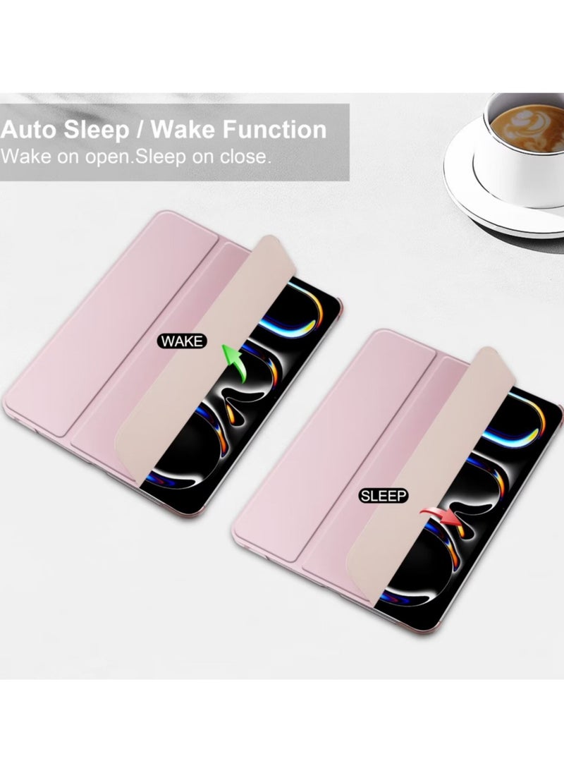New iPad Pro 13 inch Case M4 2024 7th Generation with Pencil Holder,Support Touch ID and Auto Wake/Sleep - Pink