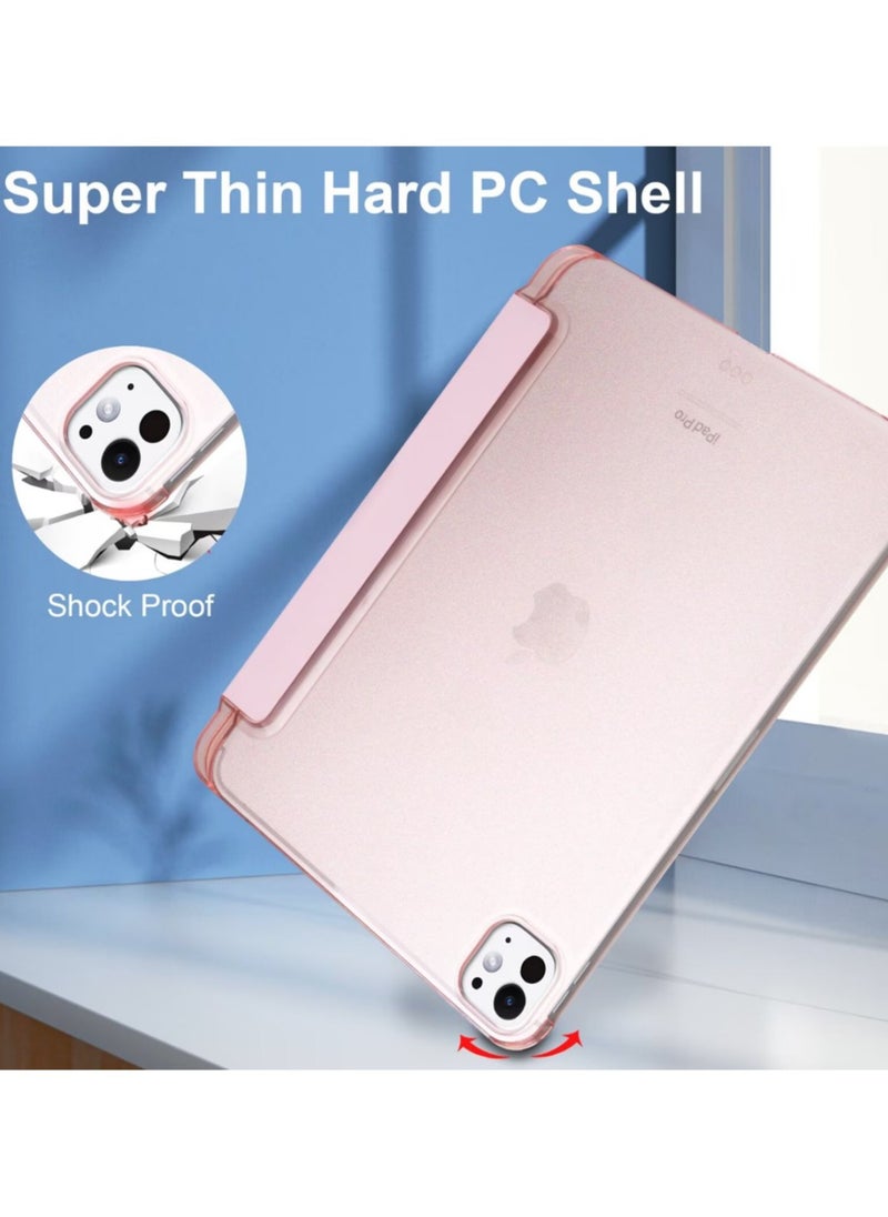New iPad Pro 13 inch Case M4 2024 7th Generation with Pencil Holder,Support Touch ID and Auto Wake/Sleep - Pink