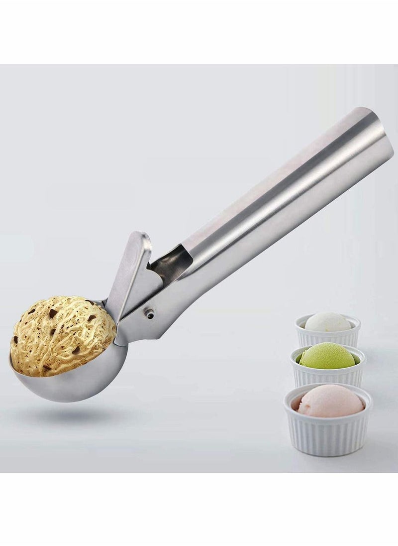 NIBEMINENT - Ice Cream Scoop, Stainless Steel Spoon with Easy Trigger, Dipper, Durable & to Use, Nonstick for Fruits, Water Melon, Yogurt, Cookie Dough, Jelly(Sliver) - Image 1