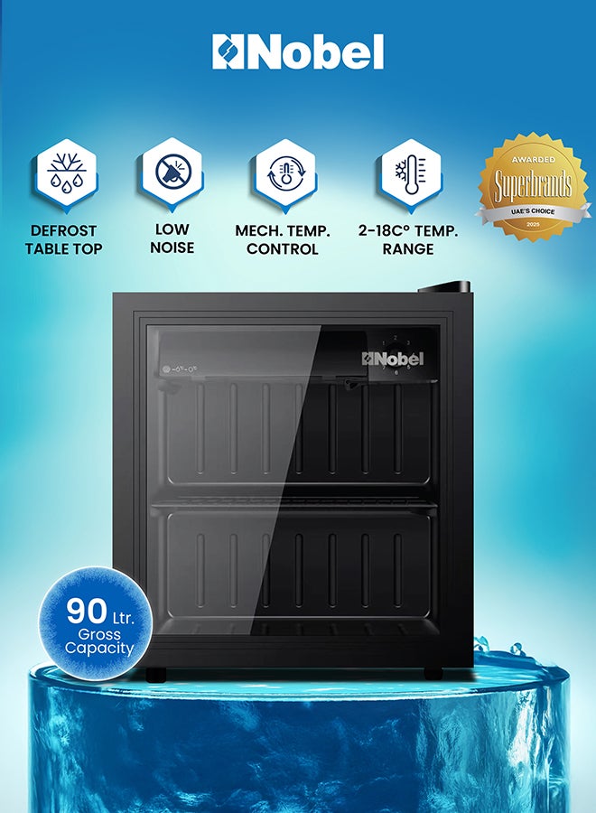 Nobel 90L Gross / 48L Net Capacity Bottle Chiller Single Door, Mechanical Control, Recessed Handle, Adjustable Temperature, Energy Efficient, R600a Refrigerant - (1 Year Warranty) 90 L 220 W NBC90RI Black - Image 2