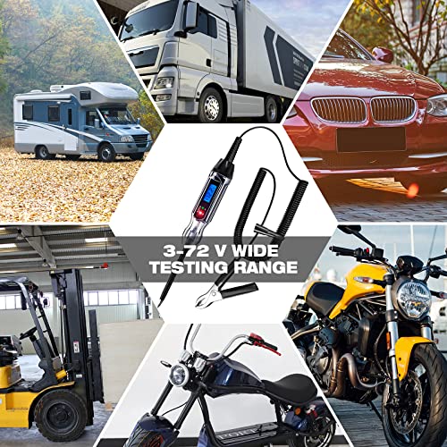 JASTIND Heavy Duty 3-72V Backlit Digital LCD Circuit Tester, Automotive Test Light with 140 Inch Extended Wire and 2 Polarity Indicate LED Lights, Car Truck Low DC Voltage & Light Tester with Stainless Probe - Image 5