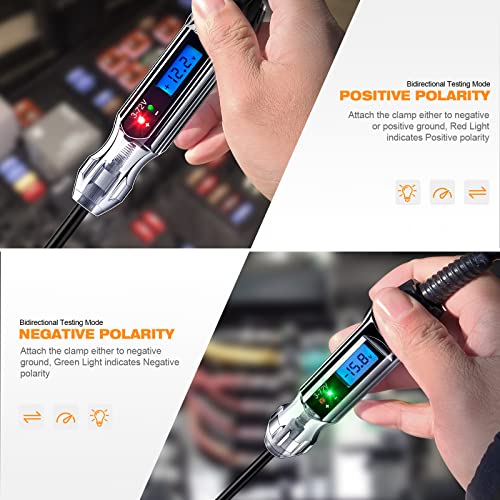 JASTIND Heavy Duty 3-72V Backlit Digital LCD Circuit Tester, Automotive Test Light with 140 Inch Extended Wire and 2 Polarity Indicate LED Lights, Car Truck Low DC Voltage & Light Tester with Stainless Probe - Image 4