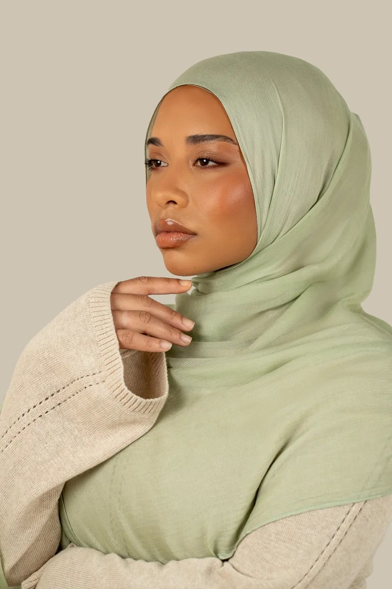 Silqrose  Soft Sage Fine Weave Modal Hijab - Square for Women | Best Price UAE