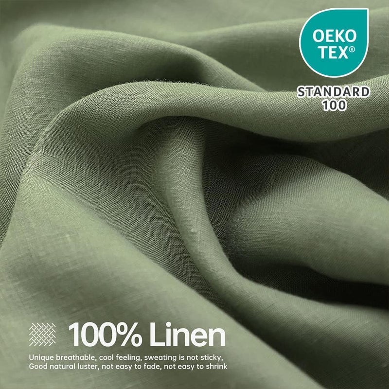 Simple&Opulence مجموعة ملاءات بسيطة وفاخرة من الكتان 100% بحجم كوين، 4 قطع من ملاءات السرير الفرنسية الطبيعية، مجموعة أغطية سرير ناعمة وقابلة للتنفس ومتينة لجميع الفصول (أخضر مريمي، كوين) - Image 4