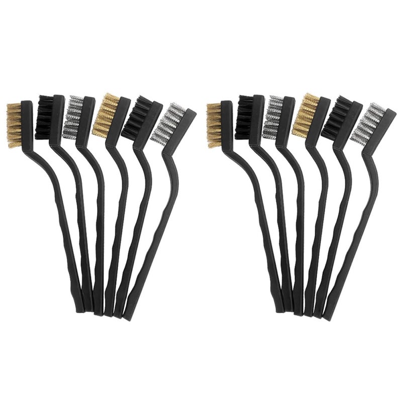 12Pcs Mini Wire Toothbrush Set with Copper Steel Nylon Bristles for Rust Removal Industrial Cleaning and Scratch Removal - Image 2
