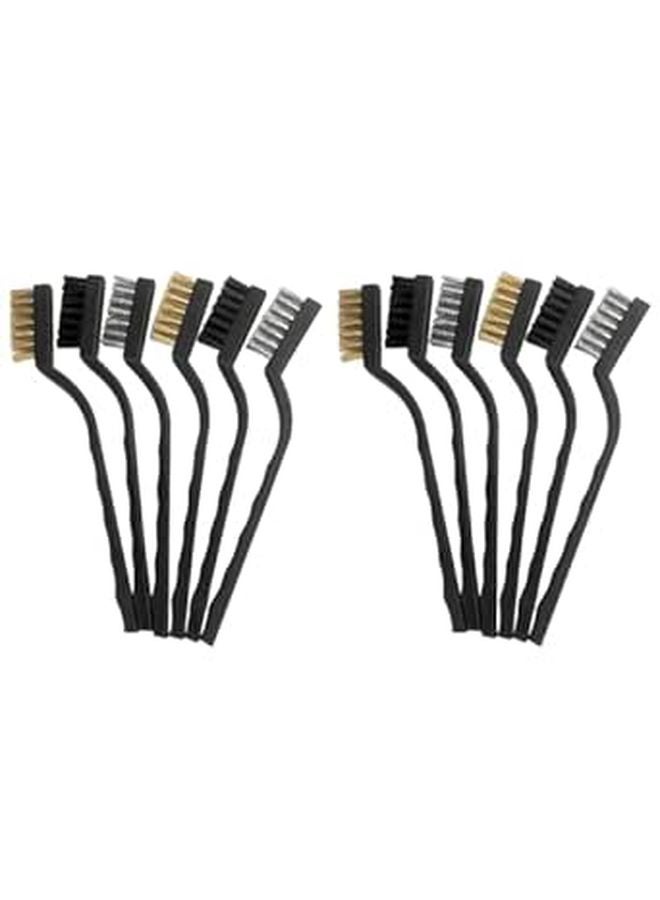 12Pcs Mini Wire Toothbrush Set with Copper Steel Nylon Bristles for Rust Removal Industrial Cleaning and Scratch Removal - Image 1