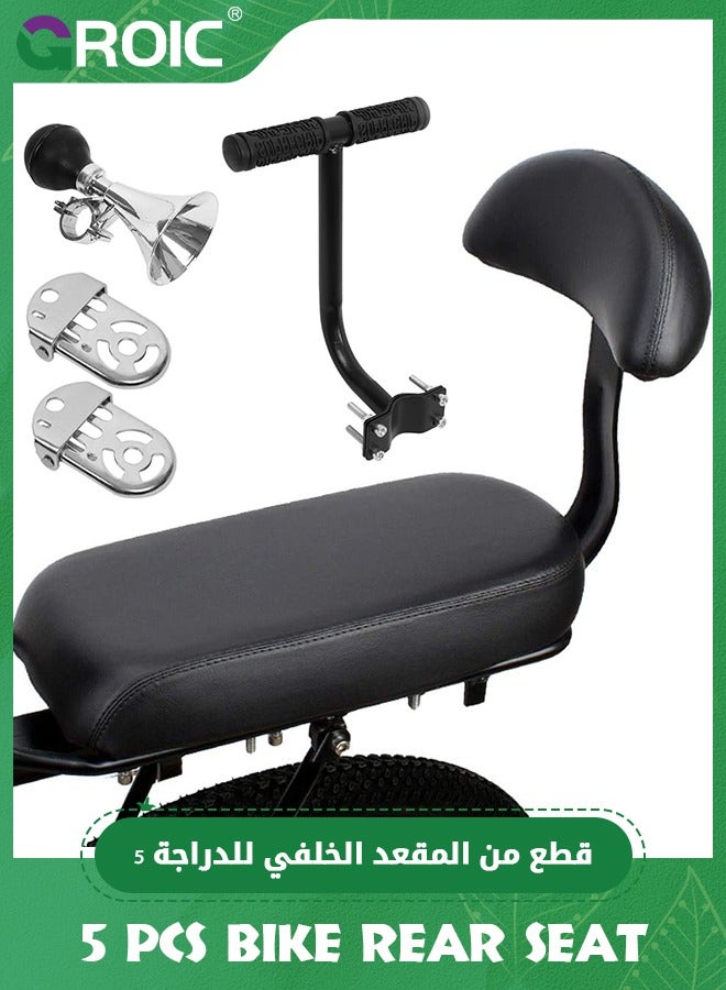 GROIC Bicycle Rear Seat Set - Rear Seat Cushion, Armrest, Footrest, and Bell, Bike Back Seat, Kid Carrier Seat Back Rear Seat Handrail Rear Feet Pedals Child Safety Bike Seat Cushion Backrest - Black - Image 1