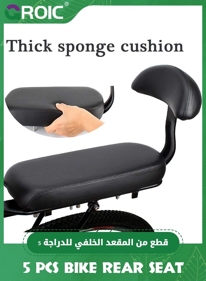 GROIC Bicycle Rear Seat Set - Rear Seat Cushion, Armrest, Footrest, and Bell, Bike Back Seat, Kid Carrier Seat Back Rear Seat Handrail Rear Feet Pedals Child Safety Bike Seat Cushion Backrest - Black - Image 2