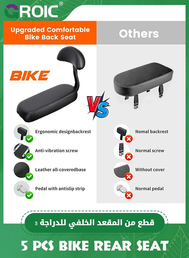 GROIC Bicycle Rear Seat Set - Rear Seat Cushion, Armrest, Footrest, and Bell, Bike Back Seat, Kid Carrier Seat Back Rear Seat Handrail Rear Feet Pedals Child Safety Bike Seat Cushion Backrest - Black - Image 3