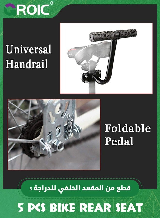 GROIC Bicycle Rear Seat Set - Rear Seat Cushion, Armrest, Footrest, and Bell, Bike Back Seat, Kid Carrier Seat Back Rear Seat Handrail Rear Feet Pedals Child Safety Bike Seat Cushion Backrest - Black - Image 4