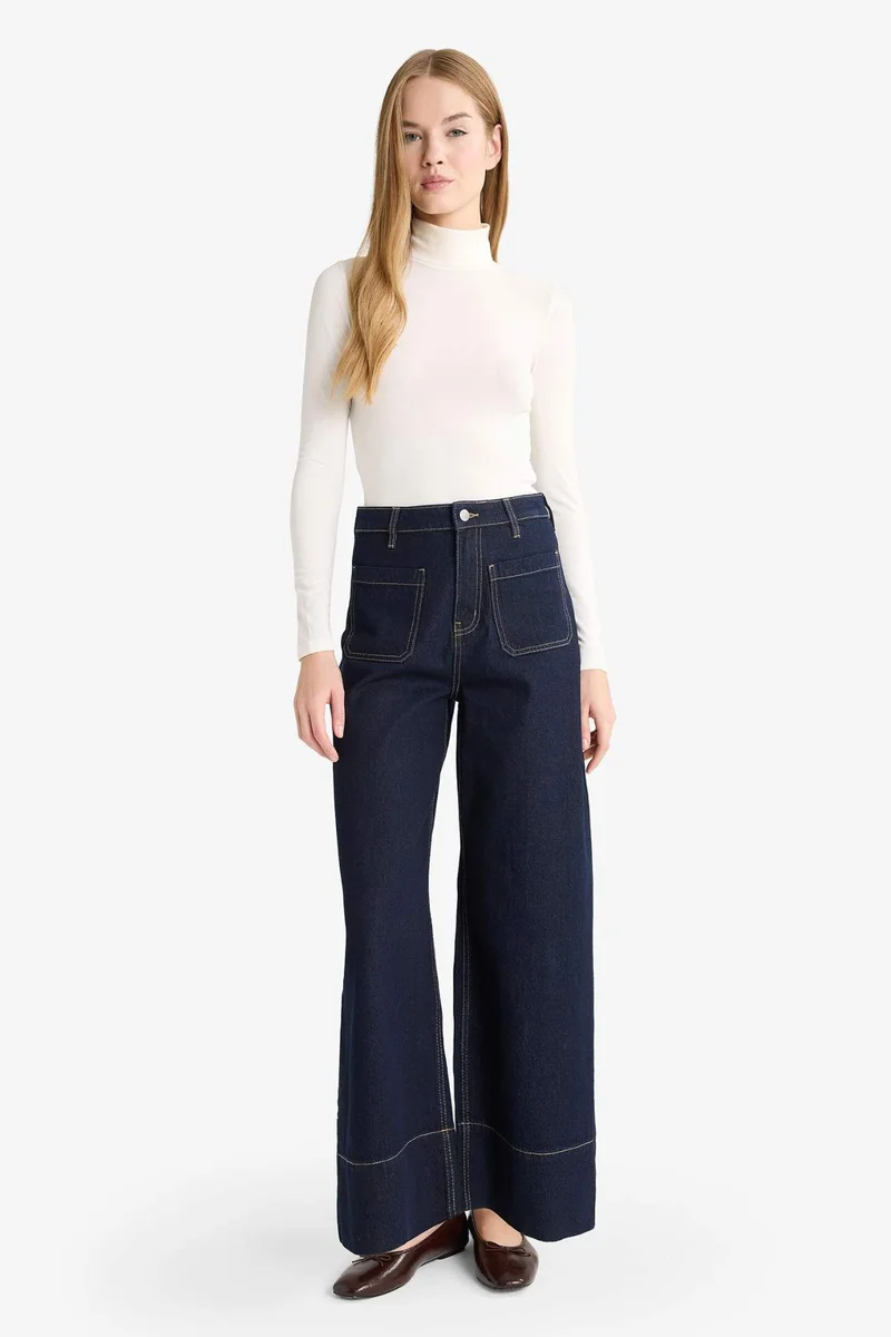 ديفاكتو Fitted Turtleneck Modal Long Sleeve T-Shirt
