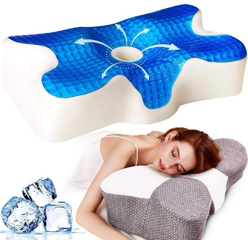 Cooling Gel PillowCooling Cervical Neck PillowGel Memory Foam PillowOdorless Ergonomic Contour PillowsOrthopedic Bed Pillow for Side Back Stomach Sleeper  Dark GreyWhite