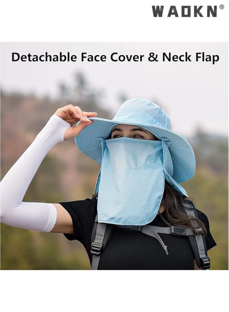 WAOKN Fishing Hats Summer Outdoor Sun Hats Wide Brim Gardening Hat Sun Protection Visor Cap with Face Cover Neck Flap（Blue） - Image 2