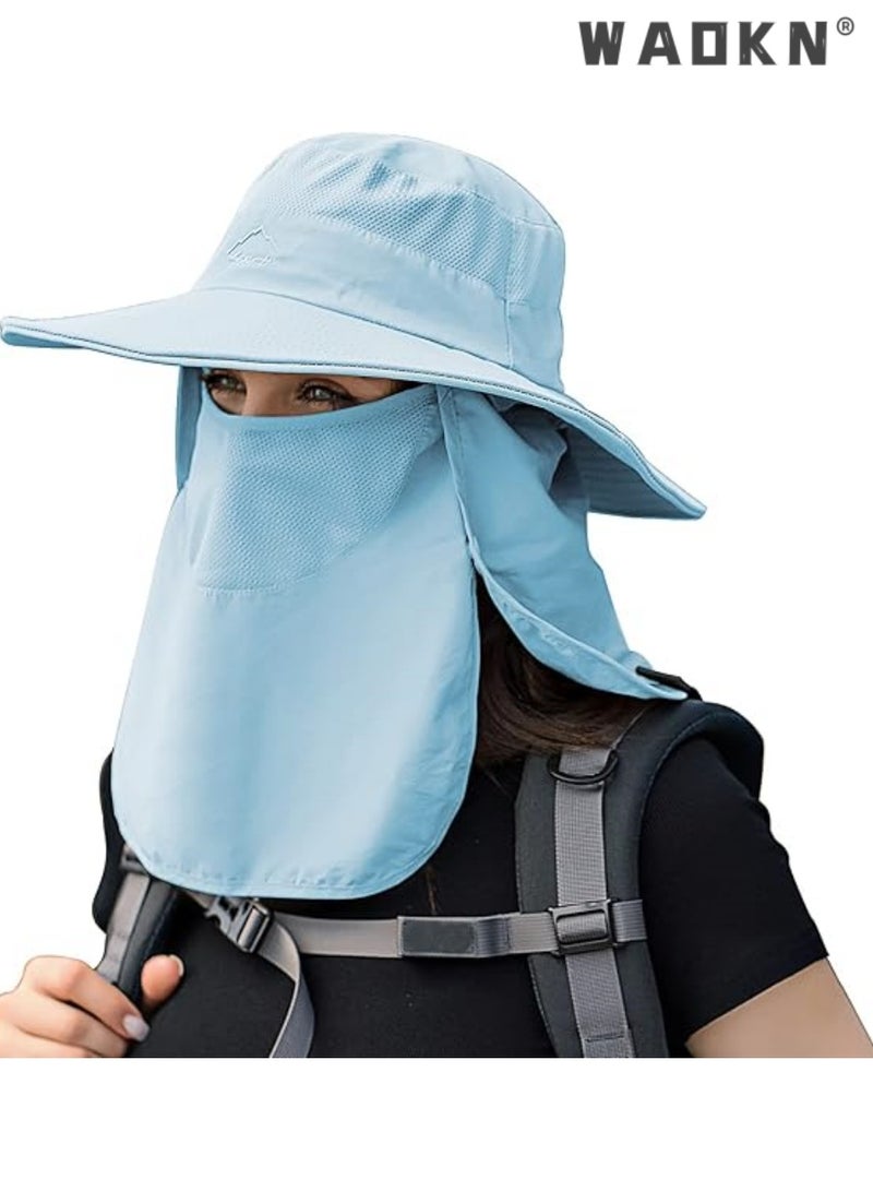 WAOKN Fishing Hats Summer Outdoor Sun Hats Wide Brim Gardening Hat Sun Protection Visor Cap with Face Cover Neck Flap（Blue） - Image 1