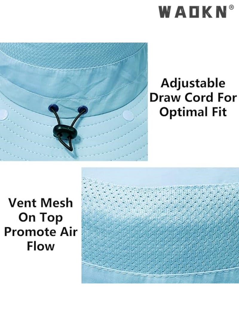 WAOKN Fishing Hats Summer Outdoor Sun Hats Wide Brim Gardening Hat Sun Protection Visor Cap with Face Cover Neck Flap（Blue） - Image 4