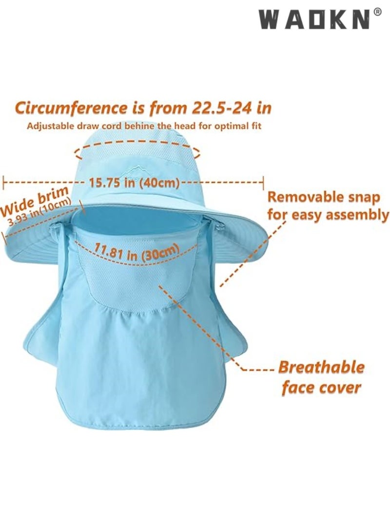 WAOKN Fishing Hats Summer Outdoor Sun Hats Wide Brim Gardening Hat Sun Protection Visor Cap with Face Cover Neck Flap（Blue） - Image 3