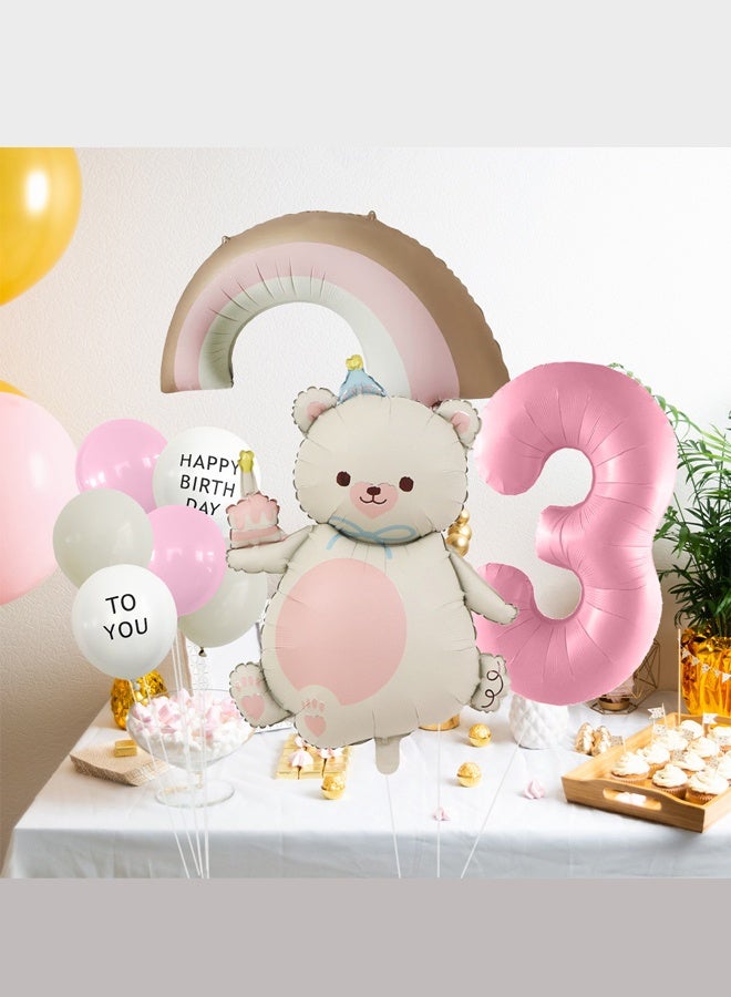 1st Birthday Party Decoration Supplies 40 Inch Matte Pink Digital Bear Daisy Flower Aluminum Film Balloon Set - Image 2