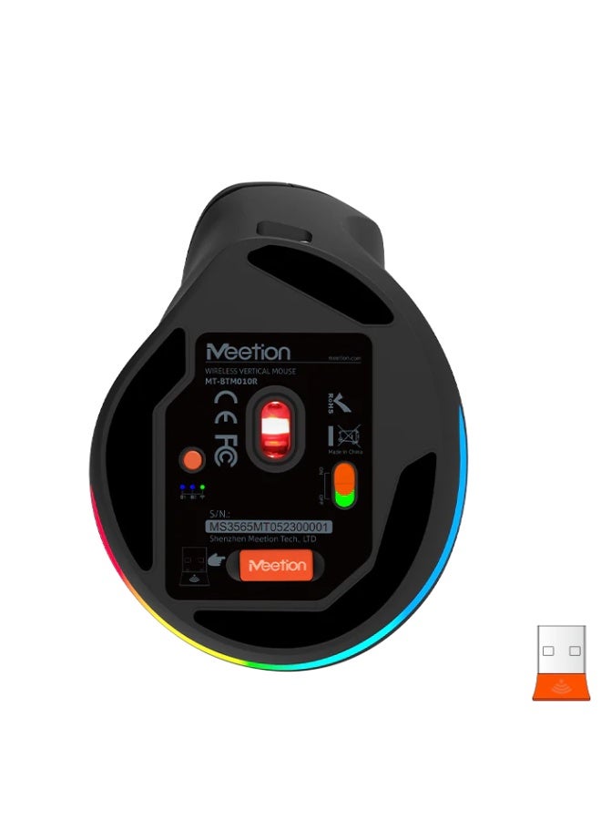 ميشين فأرة MEETION BTM010R اليمنى المريحة، فأرة رأسية لاسلكية مع إضاءة خلفية RGB وقابلة لإعادة الشحن، تدعم البلوتوث (5.2 + 3.0) و USB-A مع محول USB-C، ودقة DPI قابلة للتعديل 4 مستويات لأجهزة Mac/Windows/Android/PC/Tablet/iPad - Image 4